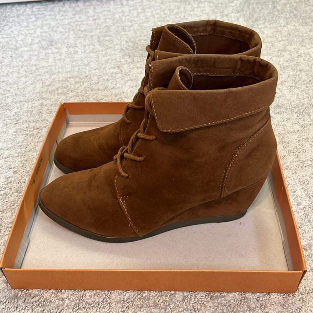 Madden Girl Dearest suede wedge heel ankle booties
